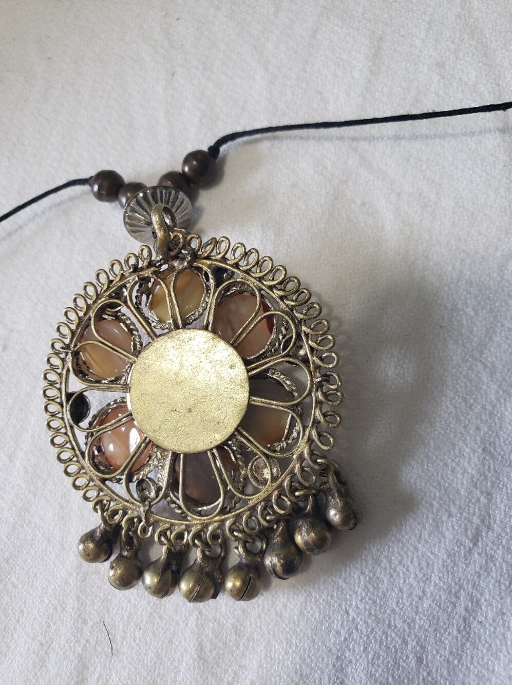70's Vintage Indian Tribal Statement Pendant Necklace - Agate & Mixed Metals - Picture 5 of 14